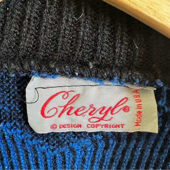 Cheryl women’s ugly sweater medium vintage‎ black blue - Picture 3 of 8